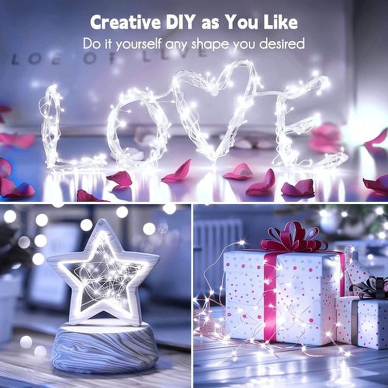 Minetom Fairy Lights - 100 LEDs Waterproof 33 Ft Starry String Lights on Silver Wire | Pure White for Parties & Weddings