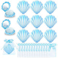 MAMODA 12 Pcs Shell Mirror Hair Brush Mermaid Birthday Party Favors Travel Comb for Women Teen Girls Kids Mini Gift Little Mermaid Party Favors (Blue)