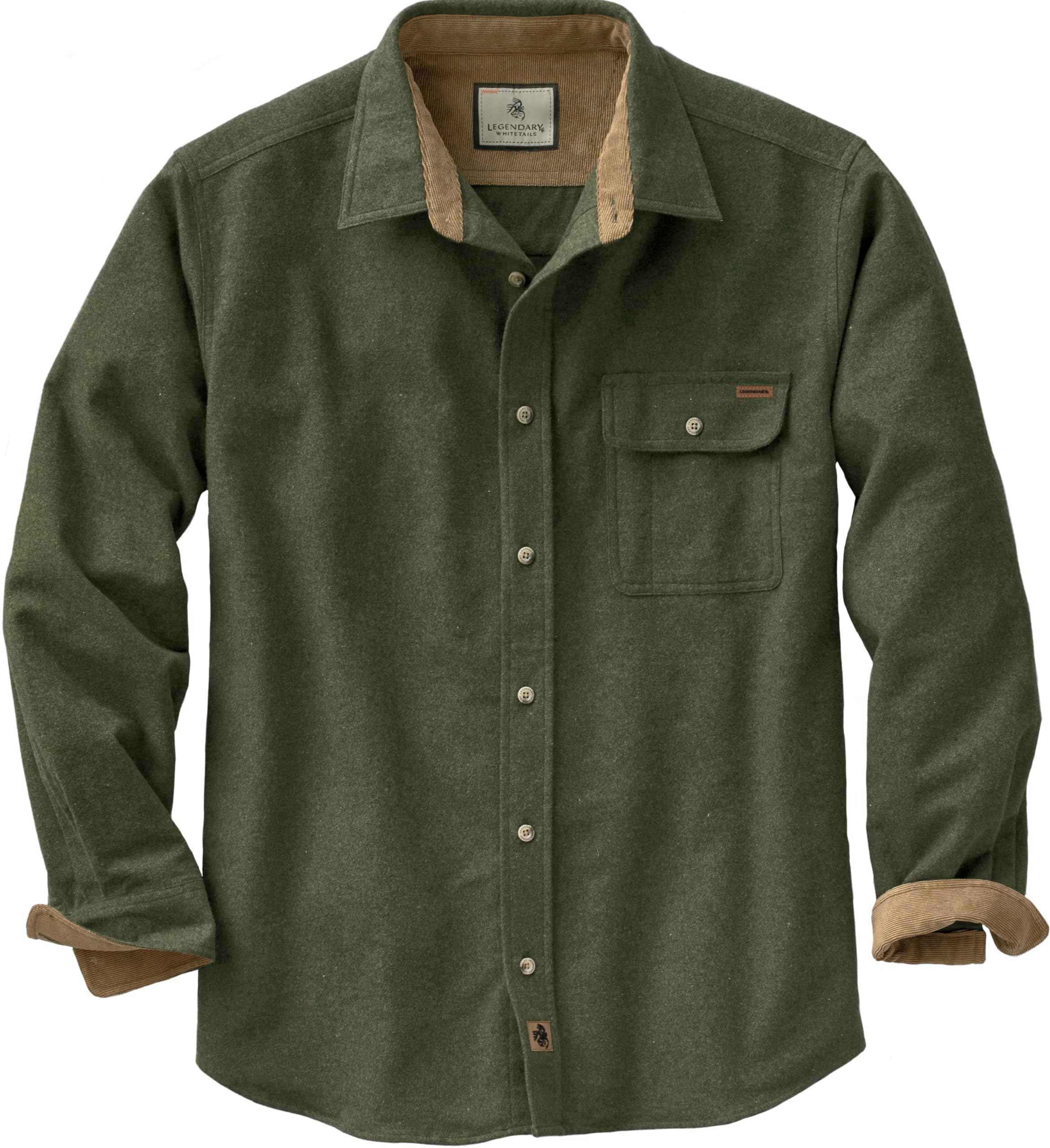 Legendary Whitetails Mens Long Sleeve Button Down 100% Cotton Flannel Shirt, Army, XX-Large Tall