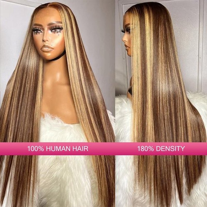 Honey Blonde Ombre Lace Front Wig Human Hair Highlight 13X6 Straight Lace Front Wigs Human Hair Pre Plucked 200 Density 4/27 Glueless HD Lace Frontal Highlighted Wig Human Hair for Women 24 Inch
