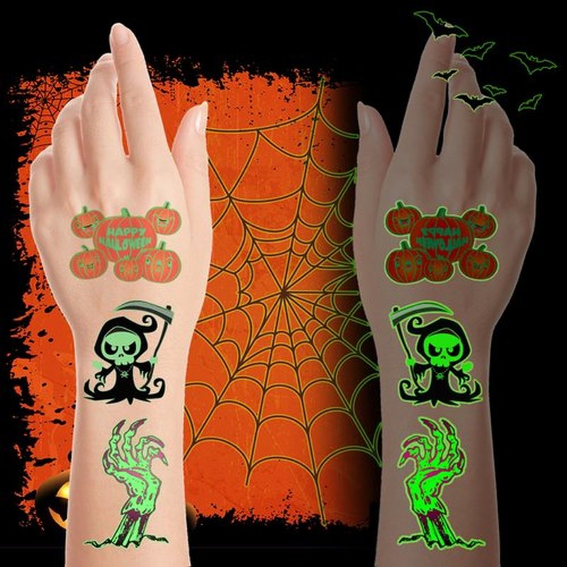 SUNAI Halloween Party Favors Supplies - 102 Style PreCut Halloween Temporary Tattoos - Tattoo Stickers Glow in the Dark For Birthday Decorations, Gifts, Rewards, Goodie Bag Fillers