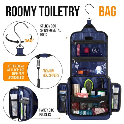 Skiennix Travel Toiletry Bag - Large Waterproof Organizer with 19 Compartments & XXL Swivel Hook | 10.6”x10.6”x3.2”