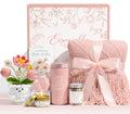 Birthday Gifts for Women Get Well Soon Gift Baskets, Self Care Package for Women w/Crochet Tulip Flower, Spa Sympathy Gift Basket Thinking of You Inspirational Gifts Set for Mom Her Friend Wife Sister
