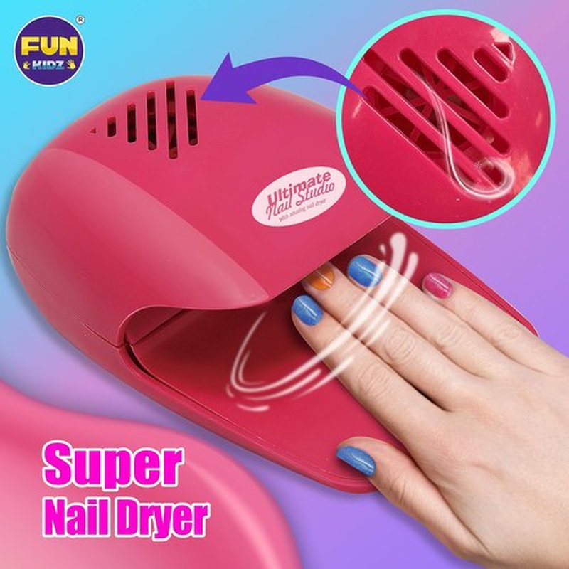 Kid Nail Art Kit for Girls, FunKidz Nail Studio Kits Size 17.91Wx12.4L with Peelable Nail Polish Nail Dryer Teens Makeup Mani Pedi Set Spa Party Gift