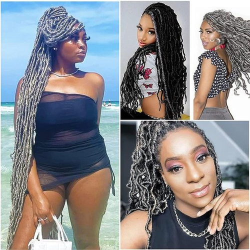 18 Inch Pre-twisted Faux Locs Crochet Hair 6 Packs Soft Locs Crochet Hair Gray Crochet Hair for Black Women Crochet Braids Hair Extensions (18Inch, 6Packs, Gray)