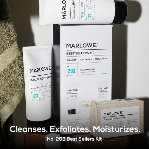 Marlowe. Men's Skin Care Set - 3-Piece Exfoliating Scrub, Purifying Cleanser & Hydrating Moisturizer