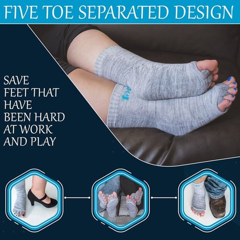 Bamboo Foot Alignment Socks - Toe Separators for Women & Men, Plantar Fasciitis, Bunions, Yoga Sports Gym Massage Toe Spacers for Foot Alignment