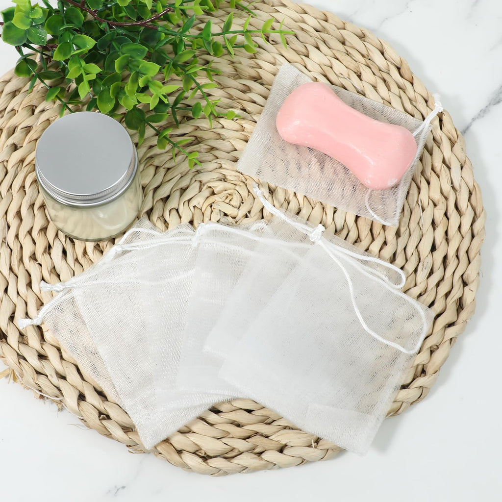 Giantree 20 Pcs Soap Bag, Soap Bag Soft for Shower, Soap Pouch Saver with Drawstring, Hangable Soap Bags for Soap Bars Mesh Soap Bag for Foaming Drying Body Facial Cleaning Tool for Bath and Shower