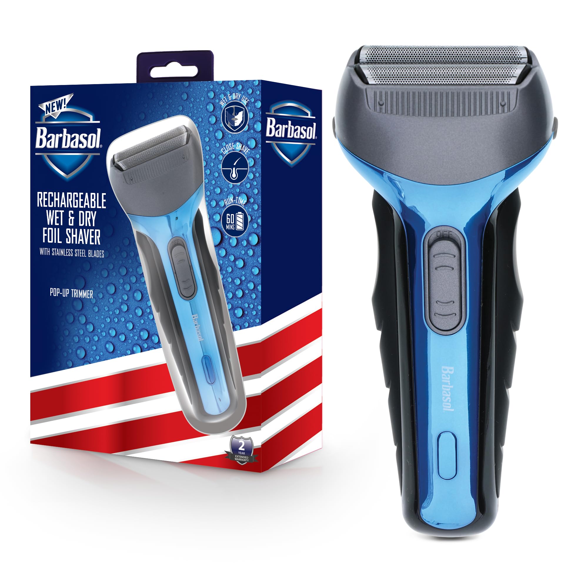 Barbasol Rechargeable Electric Wet and Dry Foil Shaver with Stainless Steel Blades and Pop Up Trimmer
