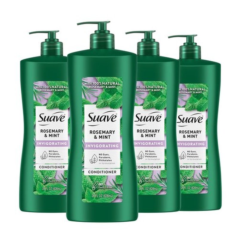 Suave Invigorating Conditioner with Rosemary & Mint, Deeply Conditions & Detangles for Soft, Healthy-Looking Hair, No Parabens, Phthalates, or Dyes, 4 Pack, 28 FL OZ EA