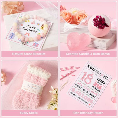 18th Birthday Gifts for Girls, Happy 18th Birthday Gift Ideas Set for Her,Cute Unique Turning To 18 Year Old Birthday Gifts Basket Presents Set for Women,Best Friend, Sister, Daughter,Female