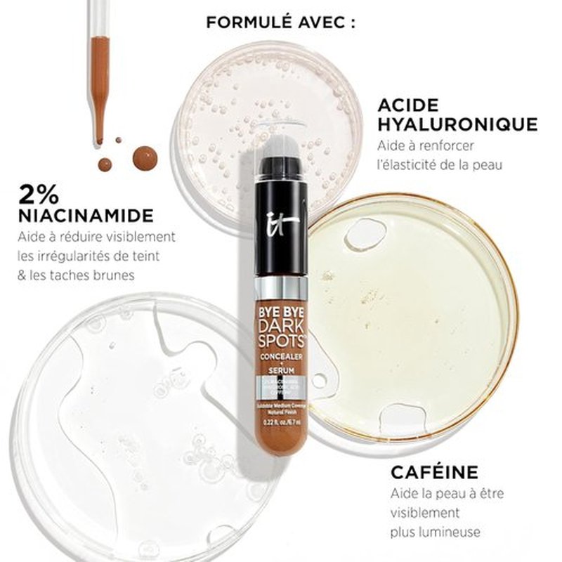 IT Cosmetics Bye Bye Dark Spots Concealer | Brightening Serum with 2% Niacinamide & Hyaluronic Acid - Medium Coverage, Natural Finish - 0.22 fl oz