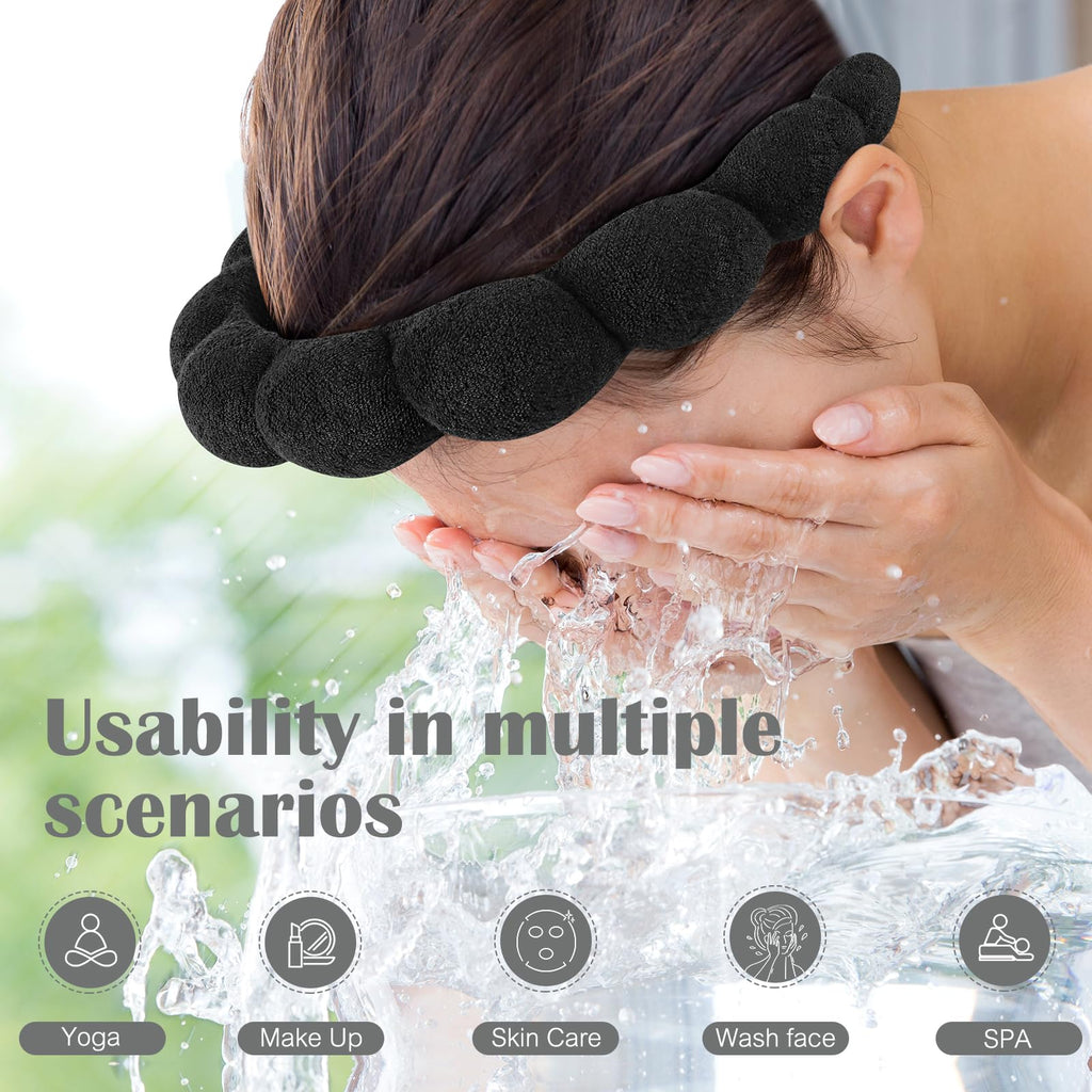 Ztomine Spa Headbands for Washing Face or Facial, Set of 2 Skincare, Terry Cloth Headband Combo Pack - Puffy Makeup Headbands for Face Washing, Mask, Skin Treatment