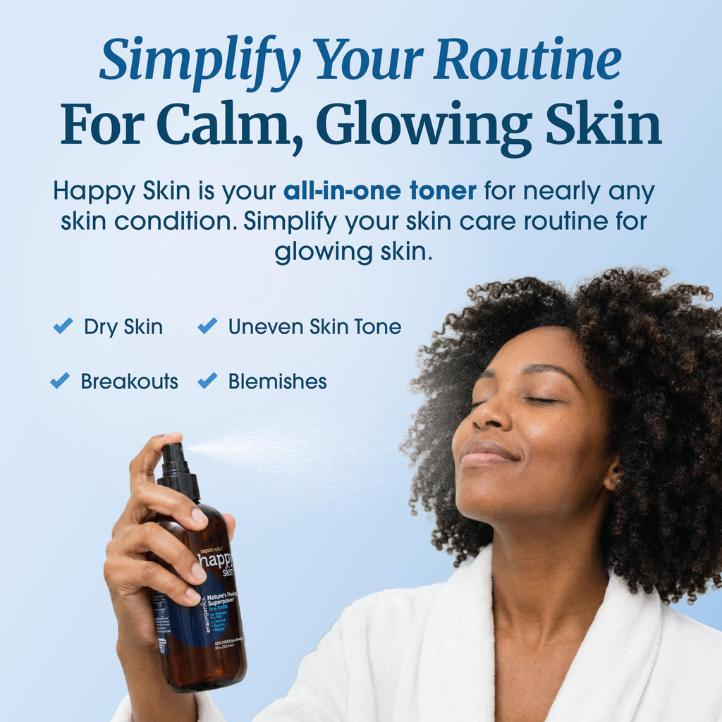 Happy Skin .02% Hypochlorous Acid Spray Toner– Extra Strength, Extra Gentle 100% Natural Toner & Skin Cleanser for Face & Body– Soothe, Hydrate & Repair Dry, Sensitive Skin– pH Balanced, Non-Toxic 8oz