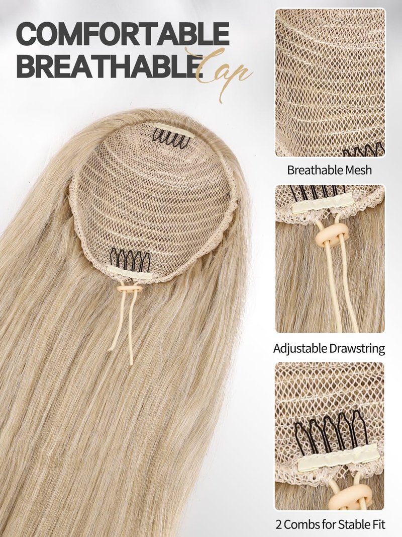WIGER Ombre Blonde Ponytail Extension 26 Inch Drawstring Ponytail Extension for Women Long Wavy Layered Christmas Pony Tails Hair Extensions for Girls Daily Use