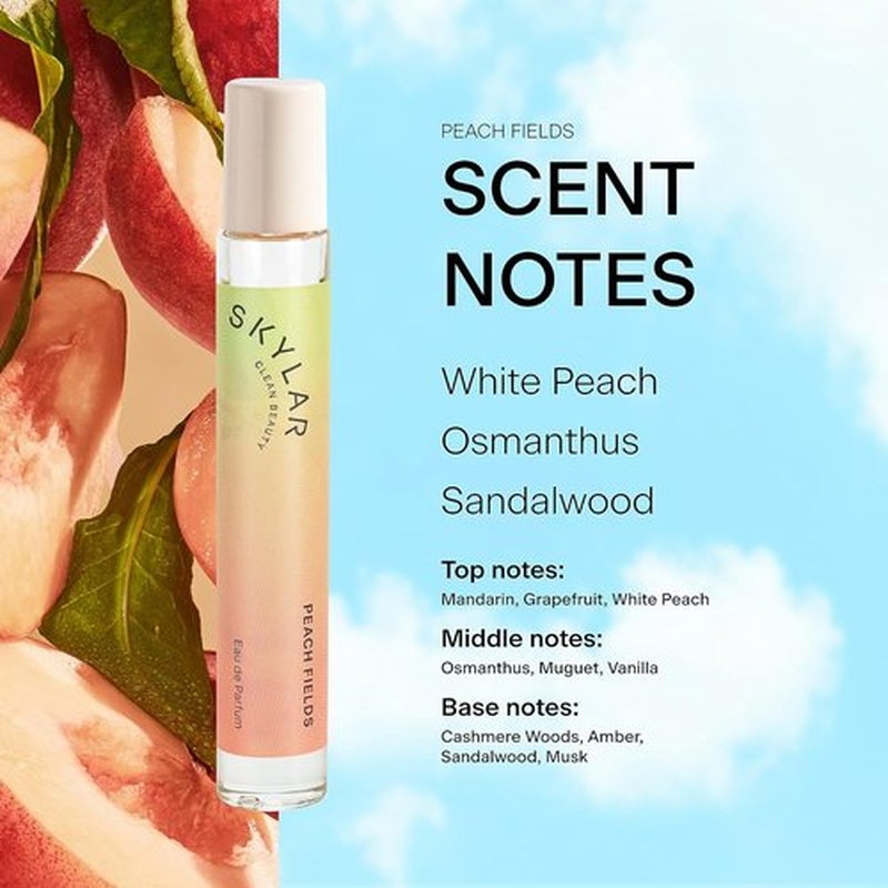 Skylar Peach Fields Eau de Parfum - Hypoallergenic Clean Fragrance for All - Sweet Mandarin & Peach Notes - 10mL / 0.33 Fl oz