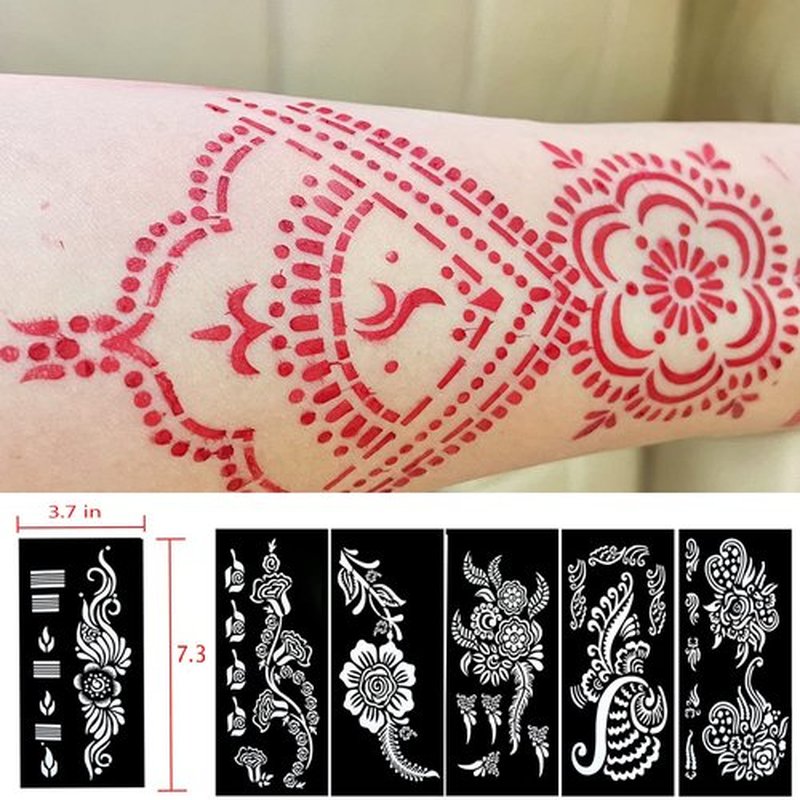 PADOUN 18-Sheet Henna Tattoo Stencils for Hands - Glitter Temporary Tattoo Templates, Indian Henna Tattoo Sticker Kit for Body, Arm, and Hand Painting