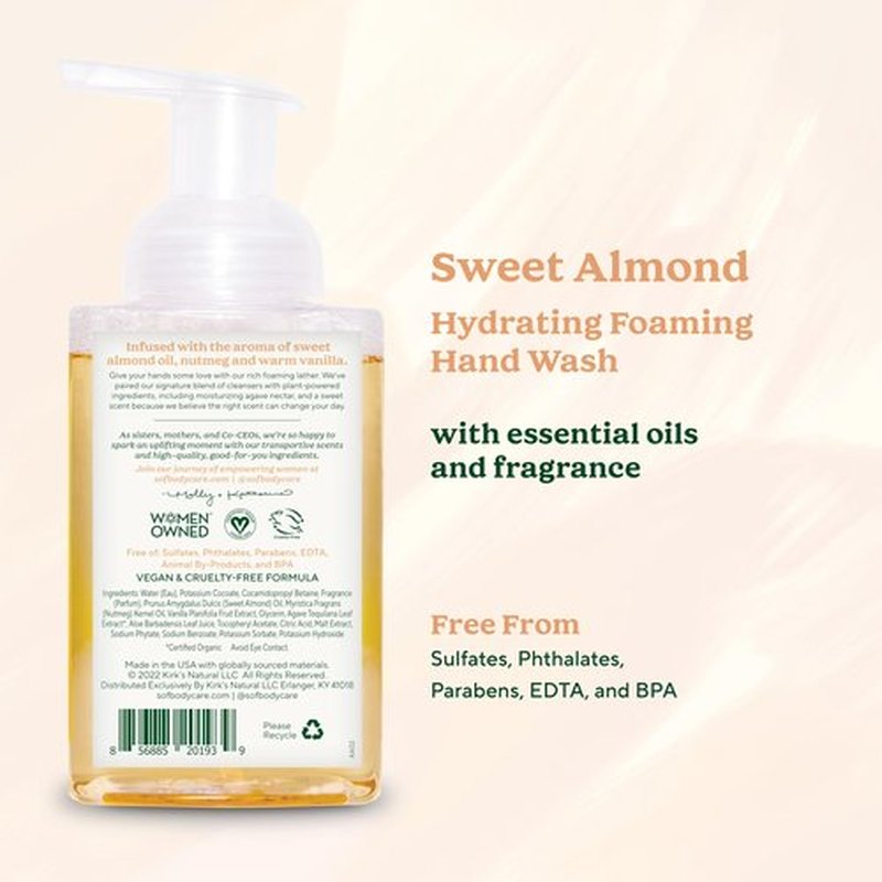 SoF Hydrating Foaming Hand Wash - With Organic Agave Nectar & Coconut Oil- Vegan & Non GMO- Free From Phthalates, Sulfates & Parabens- Sweet Almond - 8 oz Bottle 6 Pack