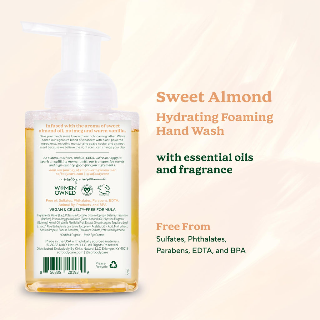 South Of France SoF Hydrating Foaming Hand Wash - With Organic Agave Nectar & Coconut Oil- Vegan & Non GMO- Free From Phthalates, Sulfates & Parabens- Sweet Almond - 8 oz Bottle 6 Pack