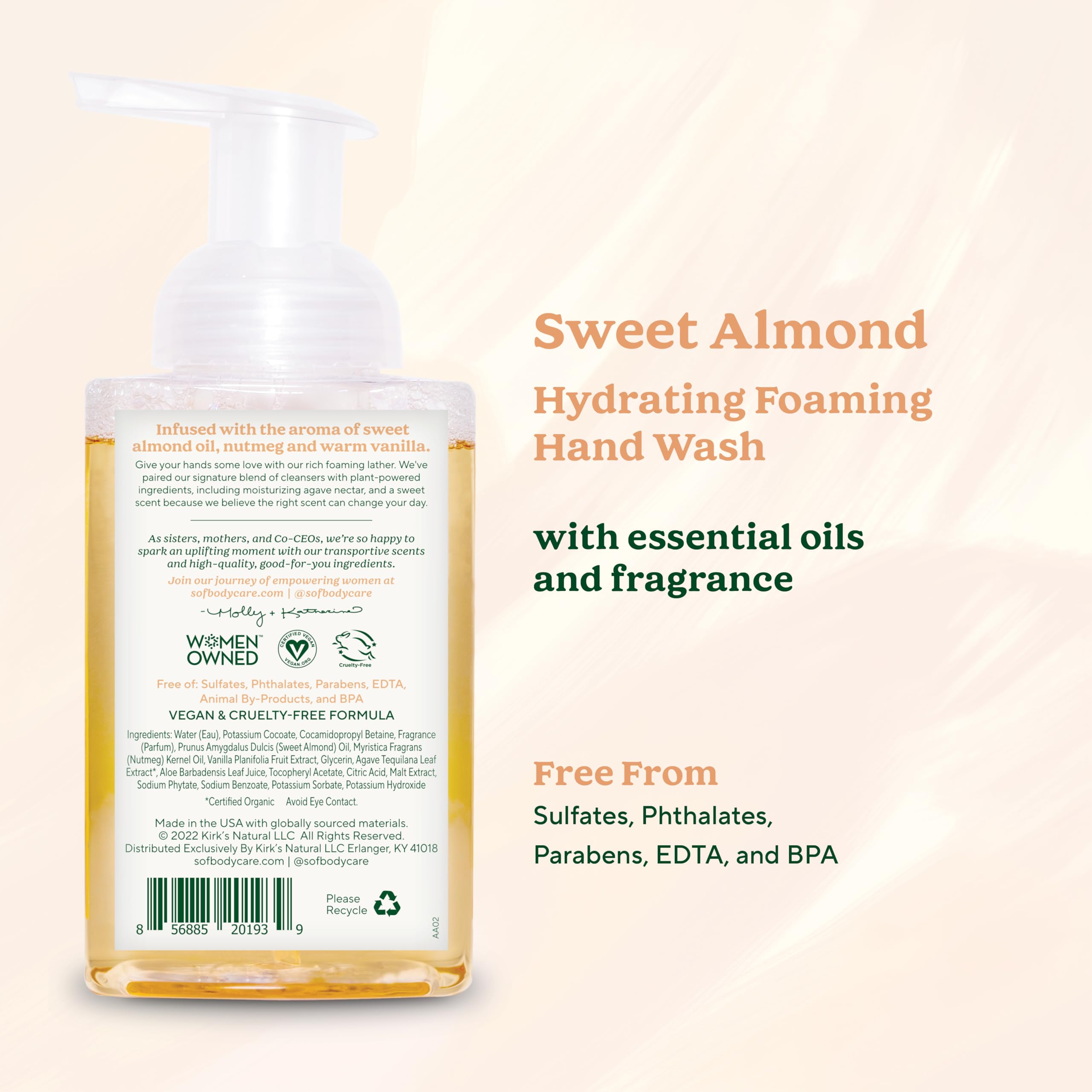 South Of France SoF Hydrating Foaming Hand Wash - With Organic Agave Nectar & Coconut Oil- Vegan & Non GMO- Free From Phthalates, Sulfates & Parabens- Sweet Almond - 8 oz Bottle 6 Pack