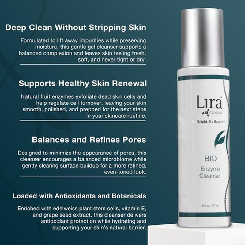 Lira Clinical BIO Enzyme Cleanser - Papaya Gel Face Wash for Sensitive Skin | Hydrating Exfoliating Cleanser - 6 Oz