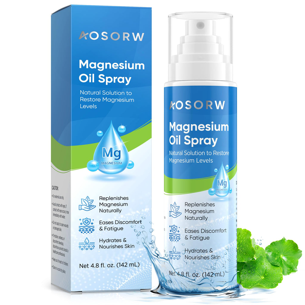 AOSORW Pure Magnesium Oil Spray - Natural Topical Magnesium for Nighttime Comfort Sleep - Non-Greasy for Feet, Hands and Body (4.8 Fl Oz (Pack of 1))