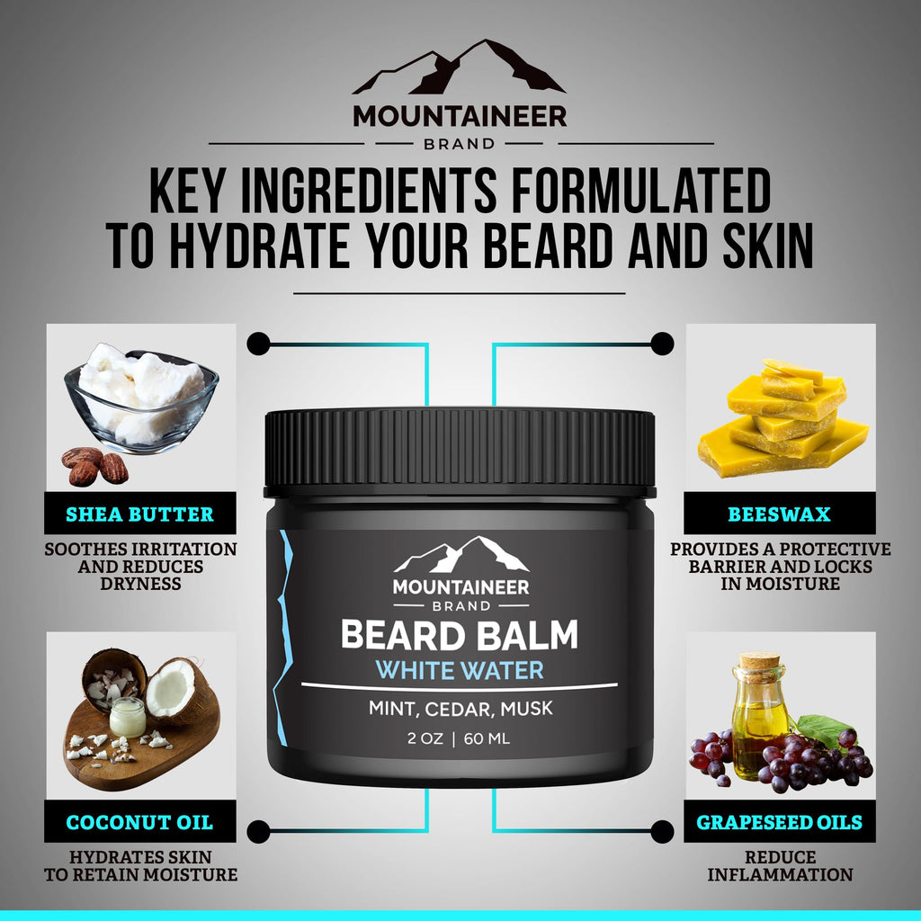 Mountaineer Brand Natural Beard Balm with White Water Scent | Scents Inspired by Nature | Beard Butter for Men | Leave in Condidtioner | Hydrates, Softens and Tames | Made in West Virginia | 2oz