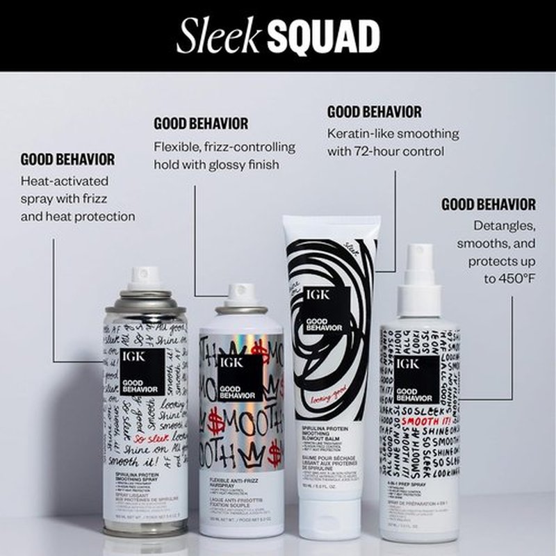 IGK Good Behavior Holiday 2025 Gift Set - Flexible Hairspray 5 oz, Smoothing Spray 5.6 oz, 4-in-1 Prep Spray 7 oz | Anti-Frizz, Heat Protection & Shine for All Hair Types