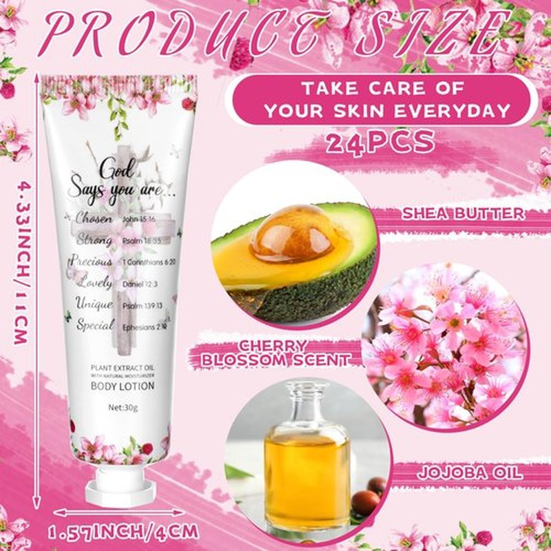 Siifert 24 Pcs Christian Body Lotions Gifts Bulk for Women Valentine's Day Church Appreciation Gift Mini Travel Christian Lotion Inspirational Bible Verse Body Cream for Family Mom Women