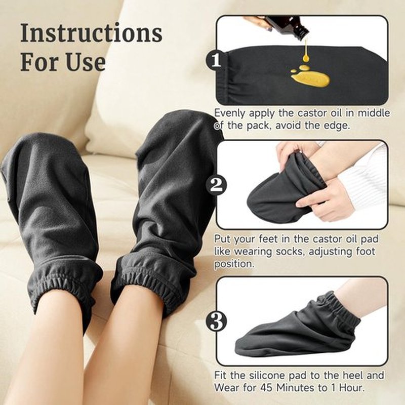 Castor Oil Pack Wrap Organic Cotton for Women, Castor Oil Socks for Feet Arthritis, Sleep Socks Black(Oil are Not Include)