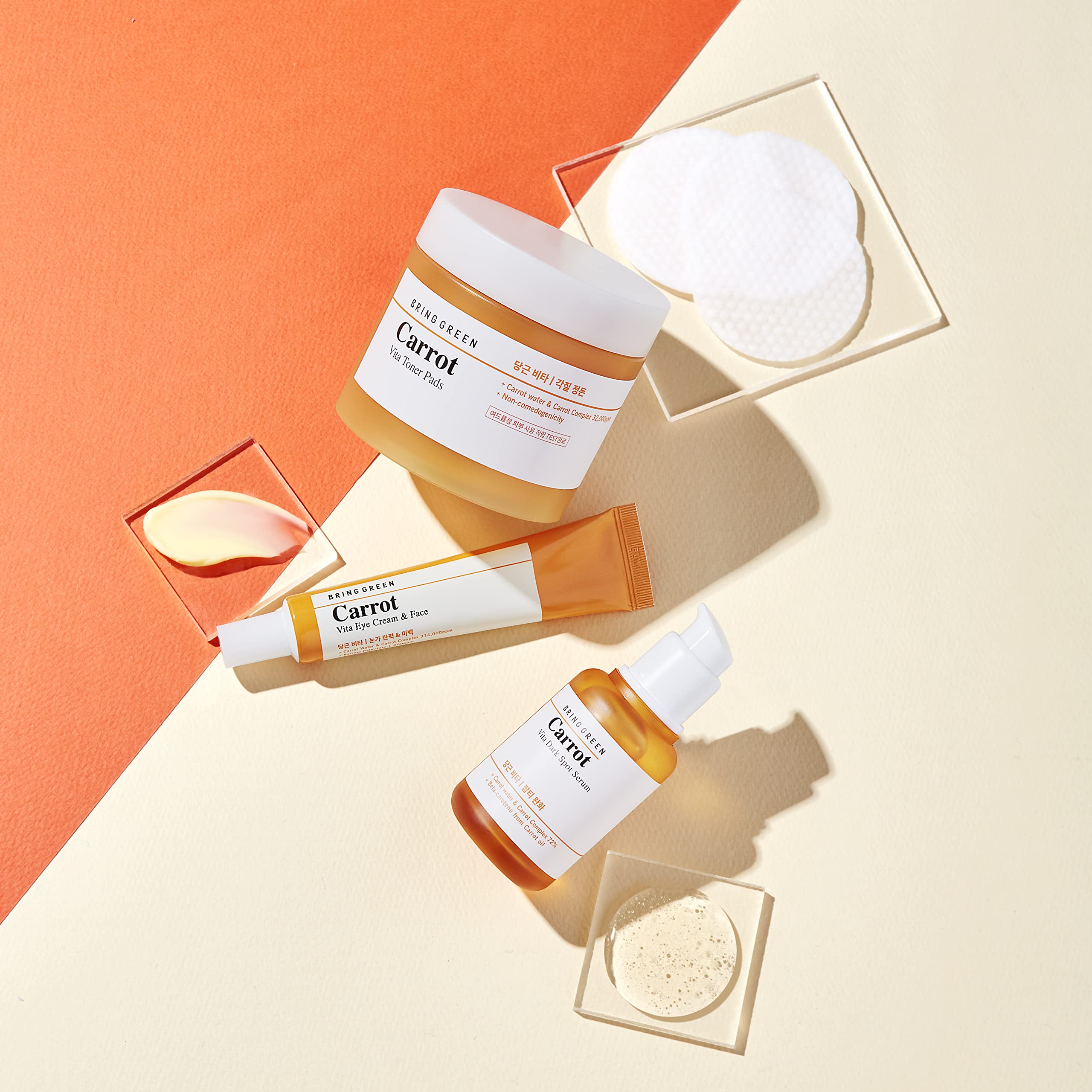 BRING GREEN Carrot Vita Eye Cream & Face Double SET (2 Count) | Anti-Aging, Wrinkles Eyecream with Vitamins C, B, E, Retinol, Beta-Carotene, improve Skin Tone, Dark&Red Spots 1.01 fl.oz. x2, 30ml+30ml