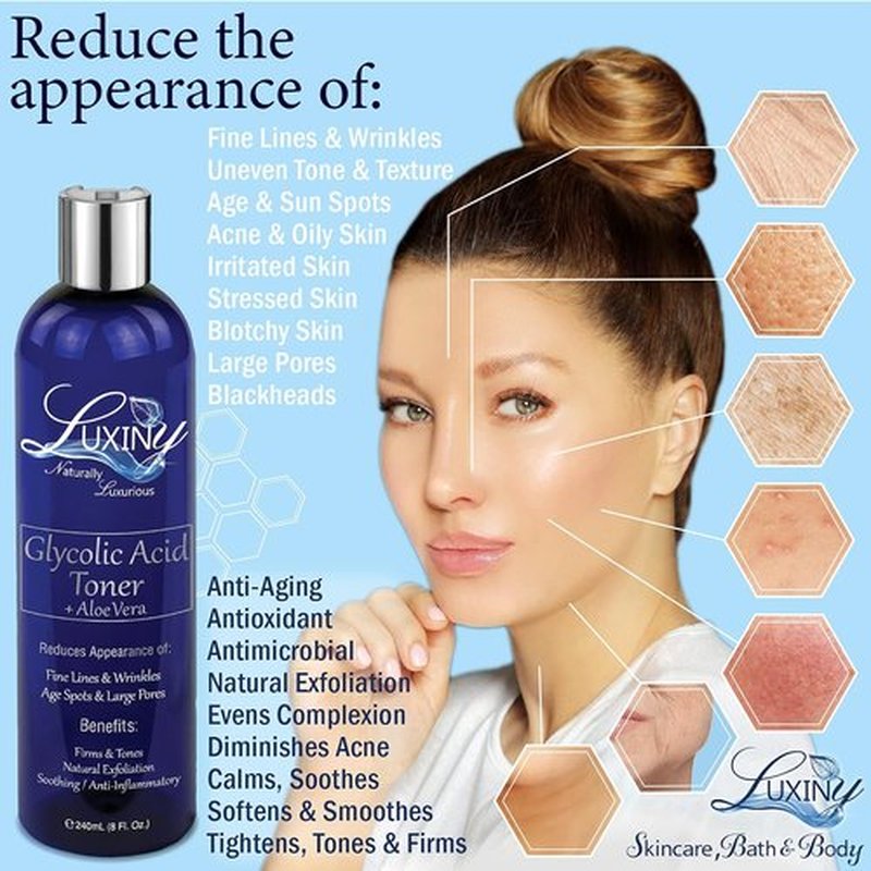 Glycolic Acid Toner - AHA BHA Hydrating Facial Toner | 8 oz Organic Alcohol-Free Witch Hazel for Acne-Prone Skin