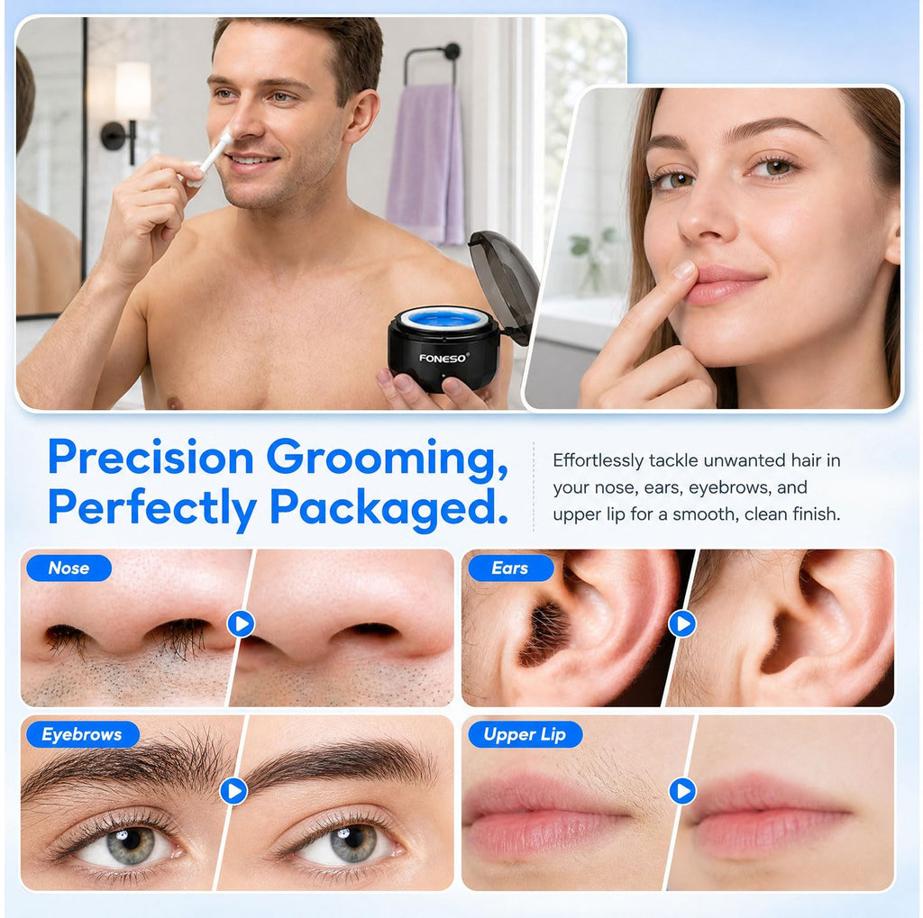 FONESO Nose Wax Kit for Men and Women, Smart Temperature Control Hair Removal Tool with USB Fast Heating, Complete Ear Hair Wax Removal Kit with 200g Wax Beads & 56 Pcs Accessories