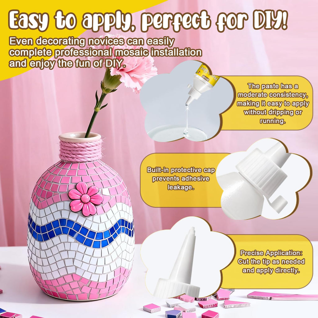 JAOJAO Mosaic Tile Glue, Mosaic Adhesive Super Strong Adhesion Durable Firm Flexible Weather and Shock Resistant Waterproof Quick Drying for DIY Tile Art Supplies, 100ml*2