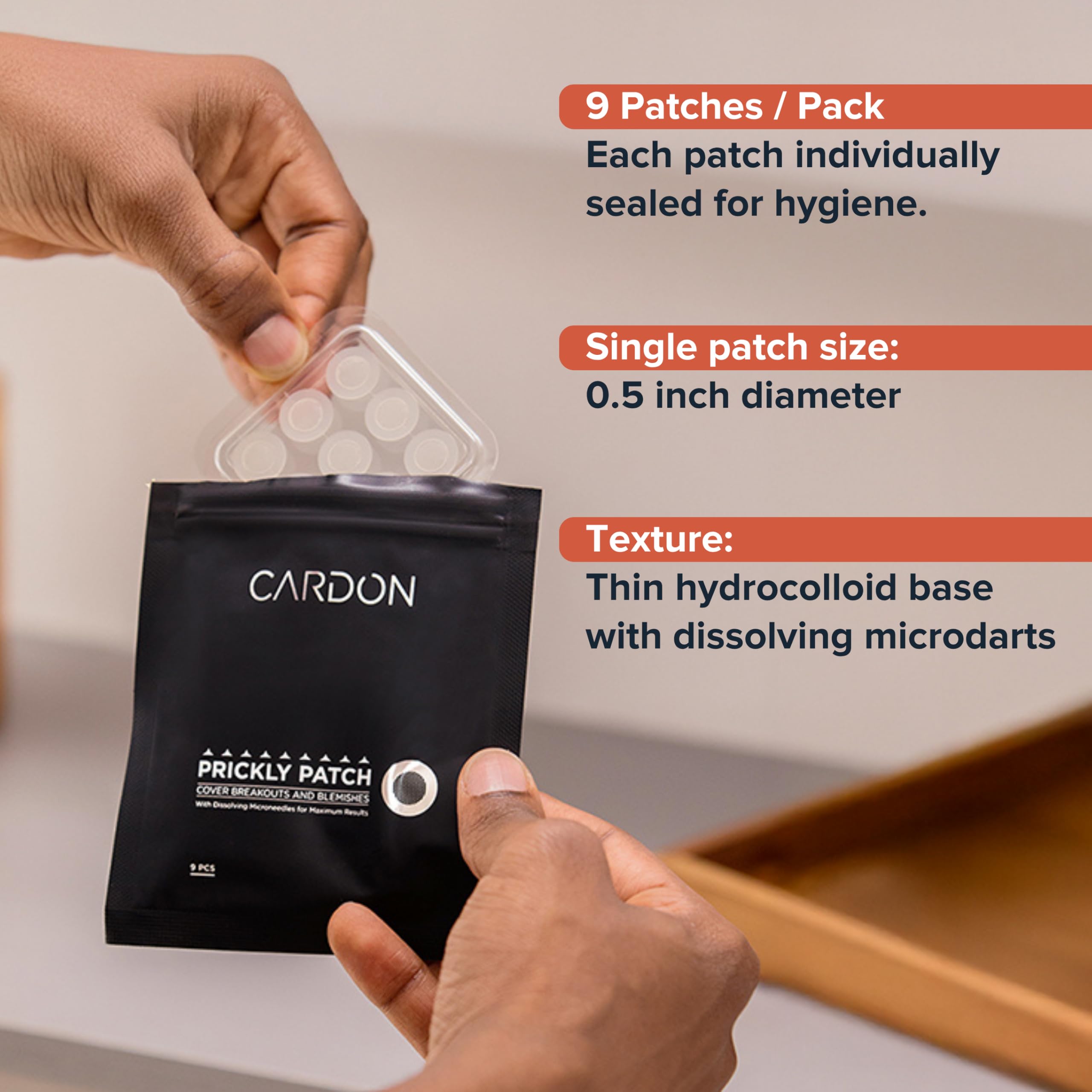 Cardon Microneedle Patches - Microdart Acne Patch with Salicylic Acid, Niacinamide & Hyaluronic Acid - Korean Pimple Patches to treat Zits, Blackheads, Blemishes, Razor Bumps, Ingrown Hair - (9 count)