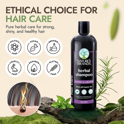 Nature's Brands - Herbal Choice Mari Natural Shampoo for Dry Hair - Moisturizing Organic Olive Oil & Rosemary Extract | 8 Fl Oz, Vegan & Cruelty-Free
