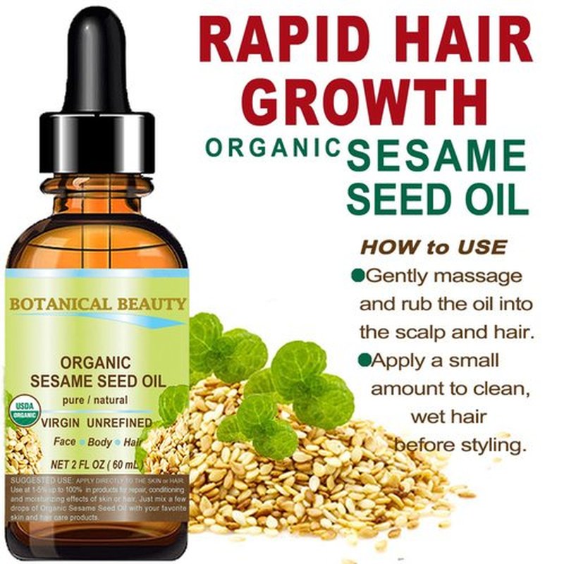Botanical Beauty Organic SESAME SEED OIL 100% Pure Natural Virgin Unrefined Undiluted Cold Pressed Carrier Oil for Face, Skin, Body, Hair, Massage, Nails (4 Fl Oz 120 ml)