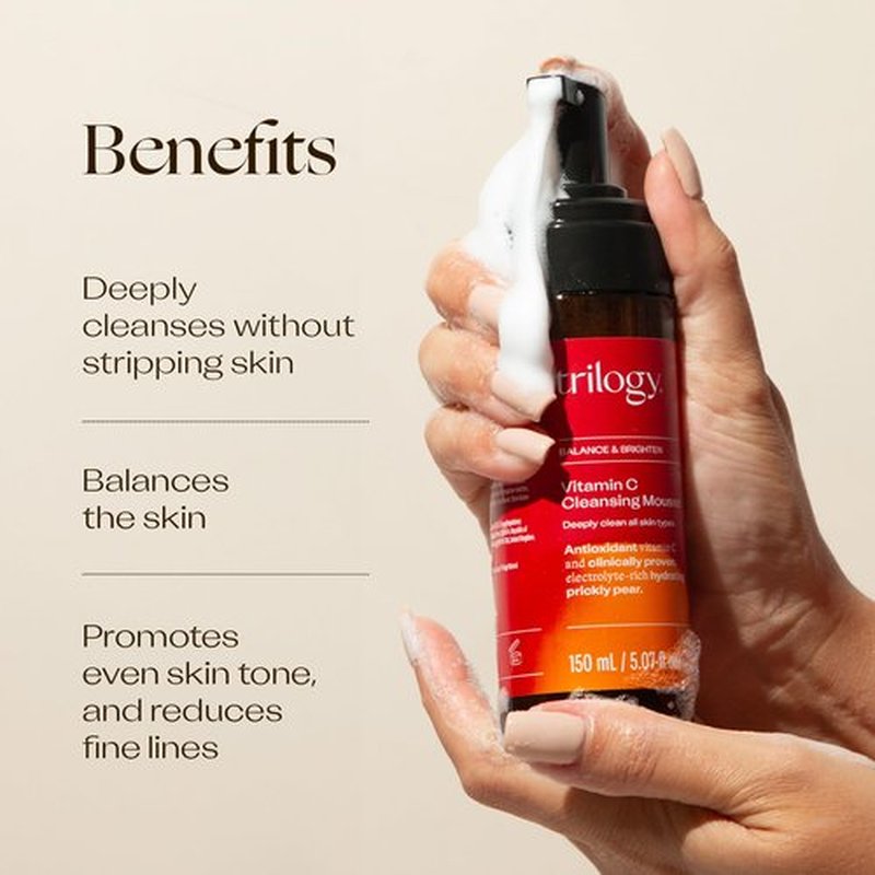 Trilogy Vitamin C Cleansing Mousse, Antioxidant Balancing Facial Cleanser, 150mL