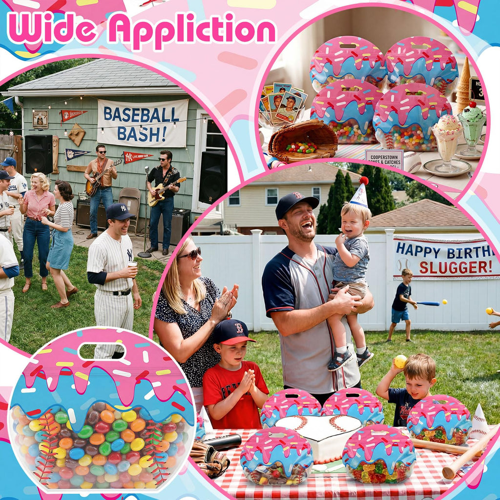 Colarr 24 Pcs Baseball Ice Cream Drip Party Favor Bags with Handles Reusable Sealed Treat Candy Bags Stand-up Bottom Snack Container for Sport Team Baseball Ice Cream Drip Party Birthday Gift Supplies