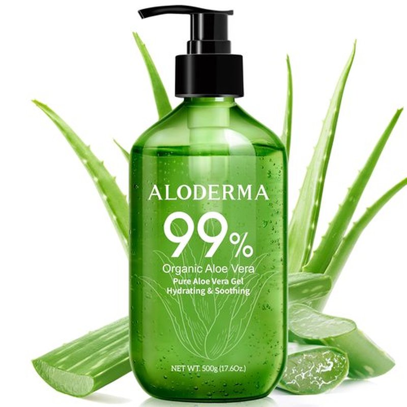 Aloderma 99% Organic Pure Aloe Vera Gel Made within 12 Hours of Harvest, 17.6oz Value Pump, Lightweight Non-Sticky Aloe Vera Gel for Sunburn Relief, Natural, Soothing Aloe Vera for Face & Hair