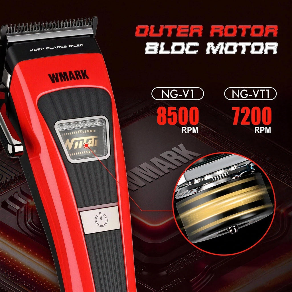 WMARK Hair Trimmer for Men Beard Trimmers for Barbers Electric Trimmer Cordless Hair Clippers for Men Professional, Visible Outer Rotor BLDC Motor, 440C Stainless Steel Ceramic Blades NG-VT1