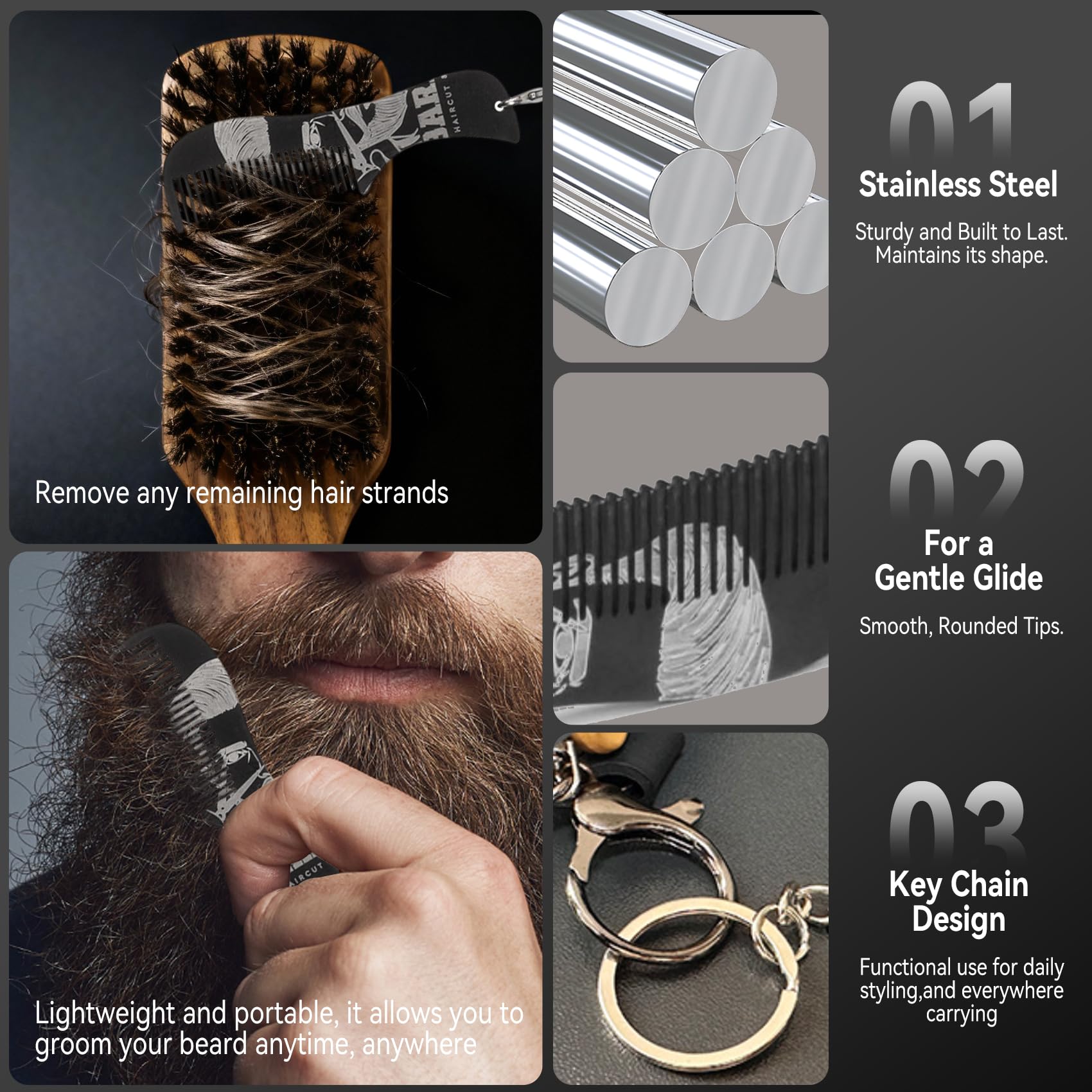 MenGate Boar Bristle Beard Brush for Men - Wooden Mustache Brush and Slick Back Hair Brush with Small Metal Beard Comb, Perfect for Home and Travel Use - Major