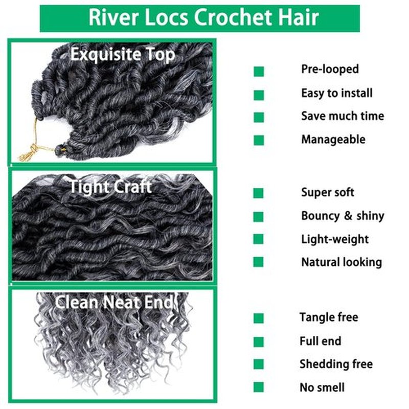 Goddess Locs Crochet Hair 12 Inch Faux Locs Ombre Grey Crochet Hair for Women 6 Packs Crochet Hair Pre Looped Gray Soft River Synthetic Hair Extensions, 1b/grey