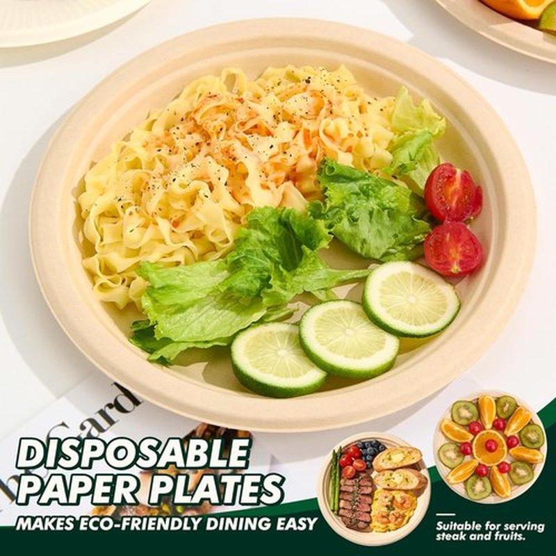 Regine Switzerland Heavy-Duty Compostable Paper Plates - 10 Inch, 125 Count, Eco-Friendly & Microwavable