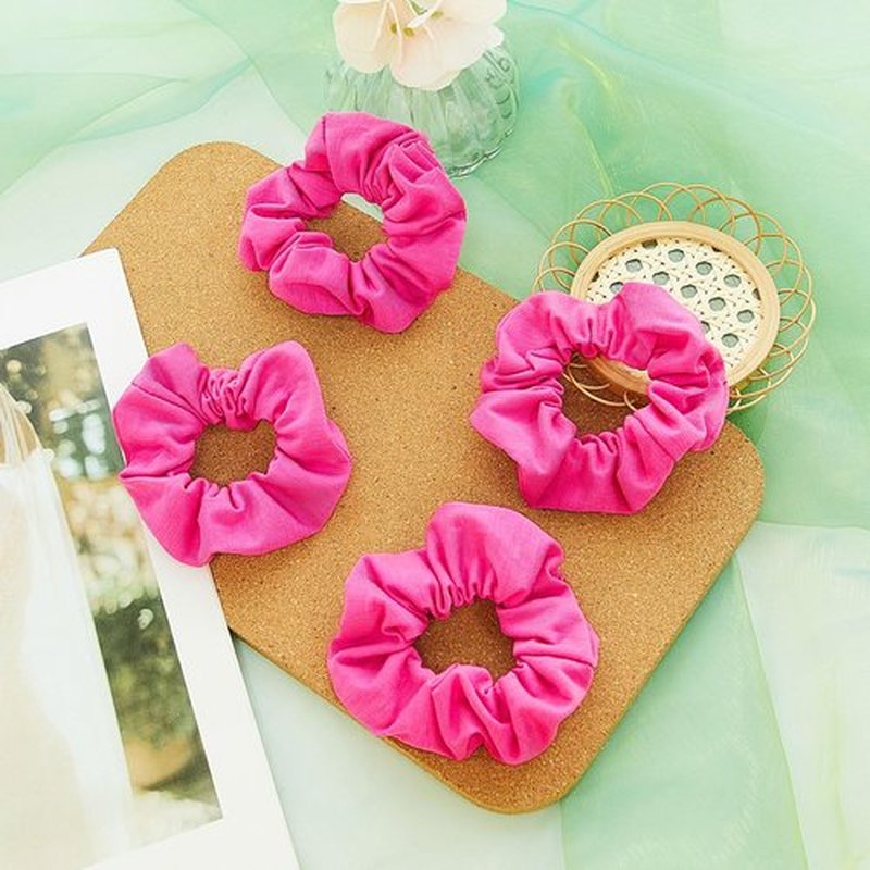 Tigeen 48 Pcs Hot Pink Scrunchies for Valentine, 80s 90s Neon Pink Cotton Hair Scrunchies Bulk, Thick Elastic Ponytail Holders for Women Girls, Valentine's Day Galentine's Party Favors Gifts