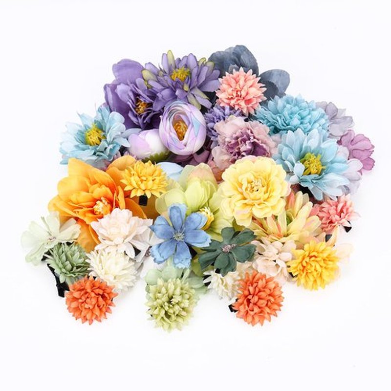 KorViSHOW 41 Pieces Flower Hair Clip Set Floral Pins for Women Girls Bride Handmade Flower Hair Aaccessories for Weeding(Yellow Green Blue Purple)