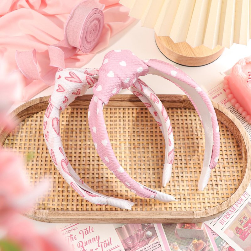 YanJie Valentine Headband Knotted Womens Wide Headbands Red Heart Hair Accessories for Girls Fashion Headband Non Slip for Valentine Party Gifts Pink
