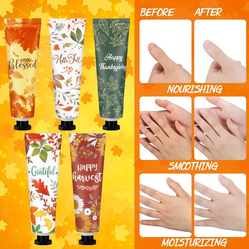 Heigble 40 Pcs Thanksgiving Fall Hand Lotion Gifts Bulk for Women Maple Leaves Hand Cream 30ml Natural Botanical Fragrance Mini Lotion for Chapped Hands Travel Thanksgiving Autumn Party Supplies