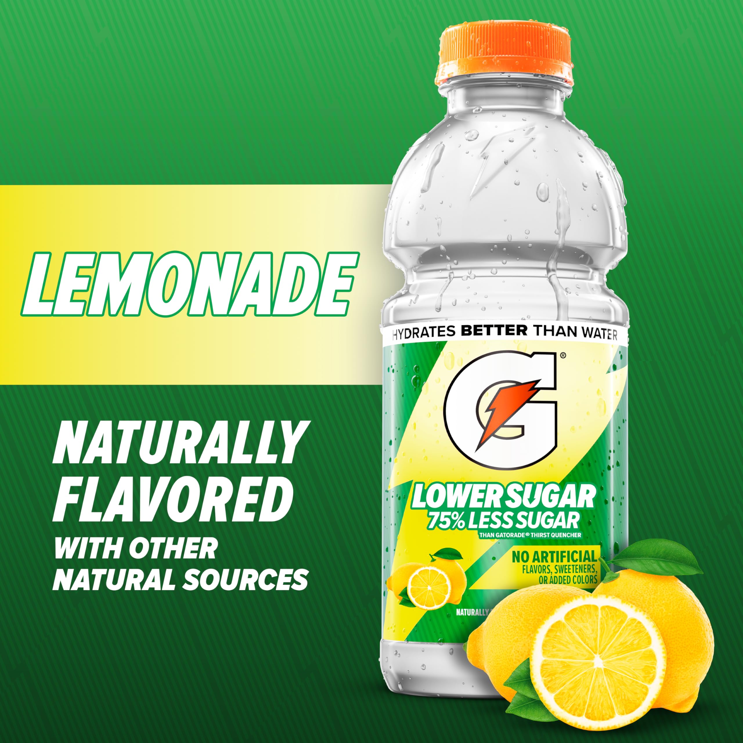 Gatorade Lower Sugar Sports Drink, Lemonade, 12 fl oz Bottles, (12 Pack)