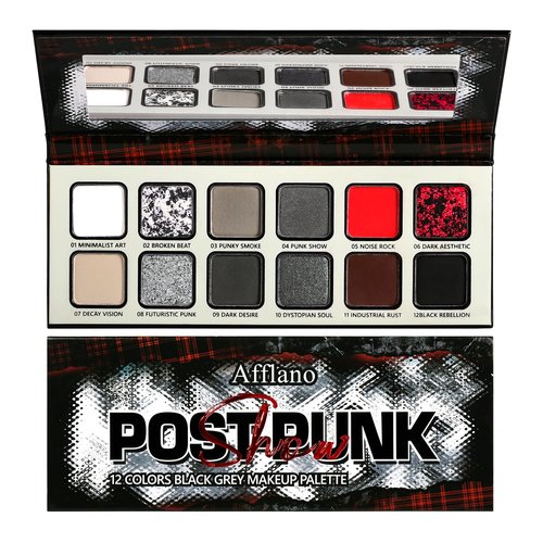 Black Gray Red Goth Makeup Palette, High Pigmented Grey Silver Brown Matte Shimmer Smokey Eyeshadow Palette, 12 Color Long Last Dark Emo Grunge Vampire Eye Shadow for Daily & Halloween Clown,Blendable